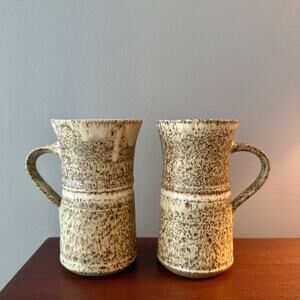 Pair Two Danish Modern Studio Made Brown Speckled Handle Mugs
